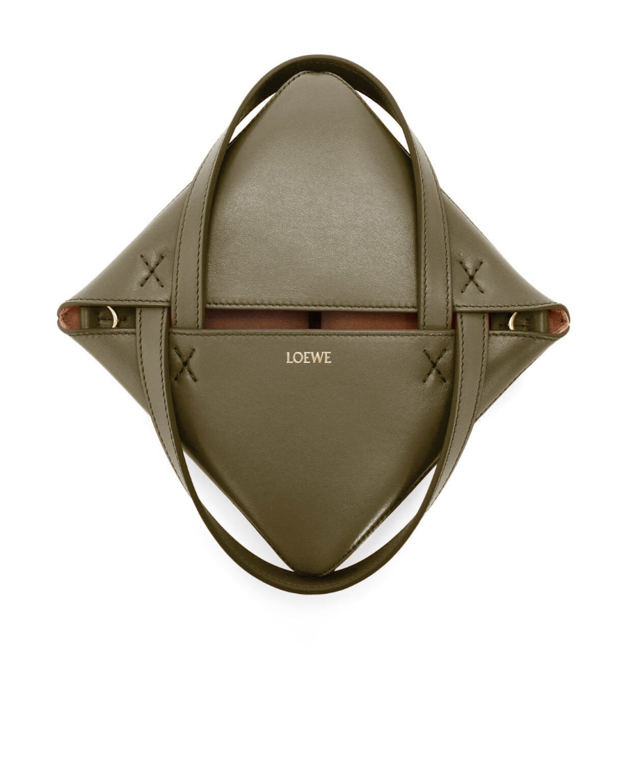 Loewe Mini Puzzle Fold Tote In Shiny Calfskin In Green