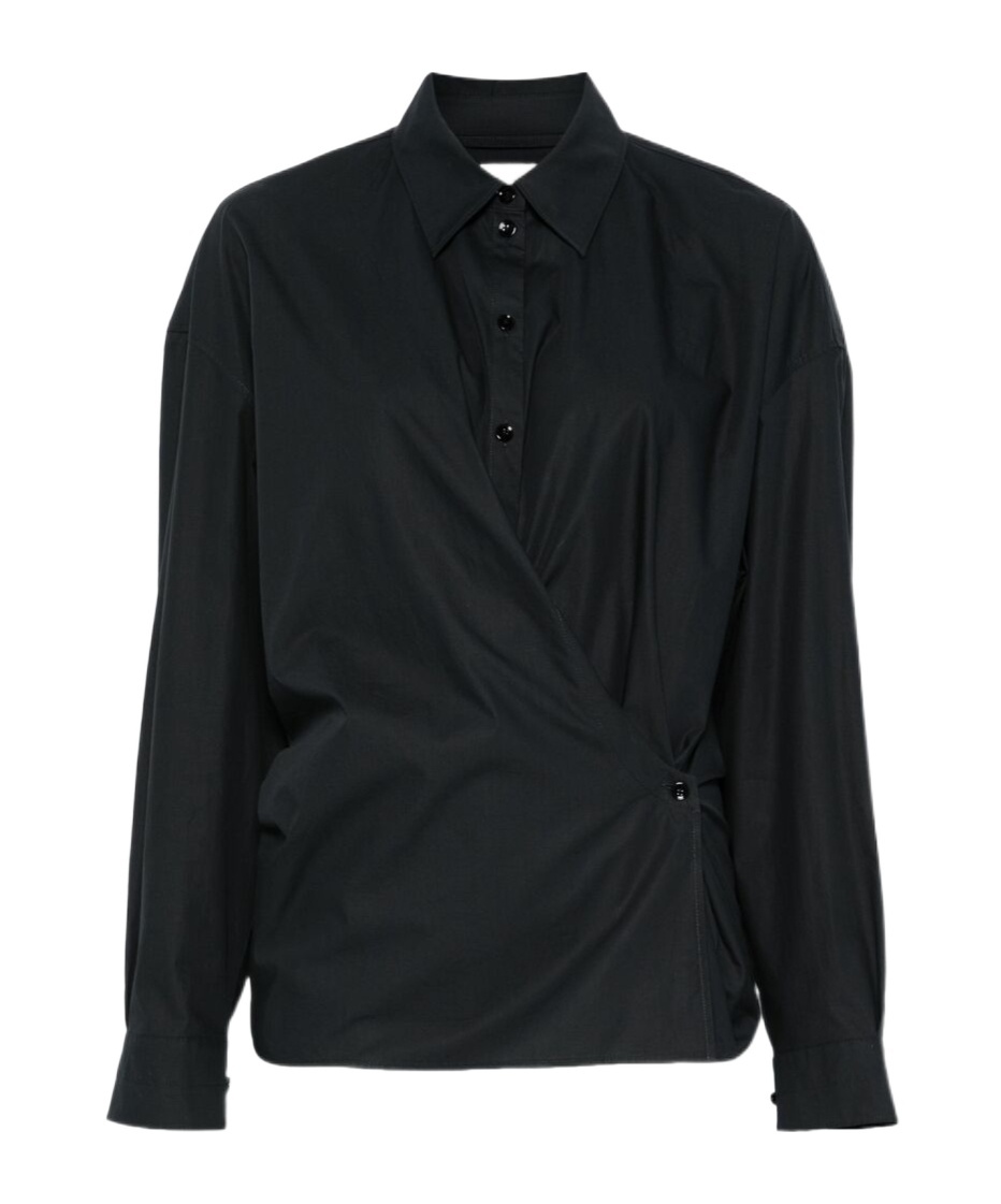 Lemaire Black Straight Collar Twisted Shirt In Black