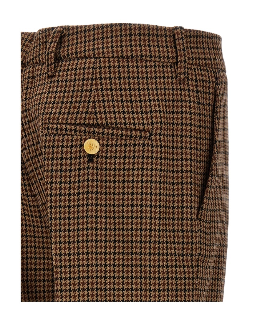 Prada Houndstooth Trousers In Brown
