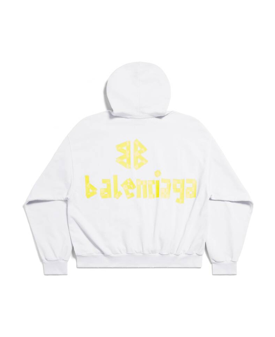 Balenciaga Men's Tape Type Cotton Hoodie In White