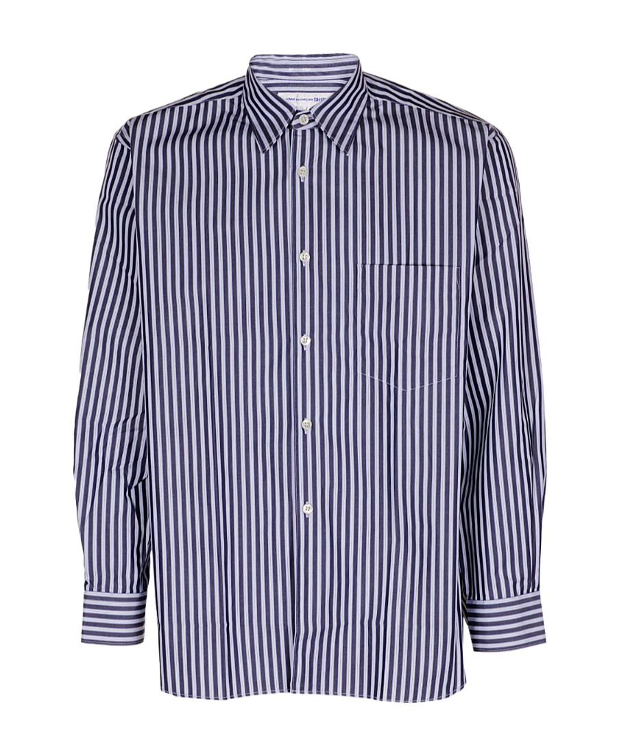 Comme Des Garçons Striped Button-up Shirt In Blue