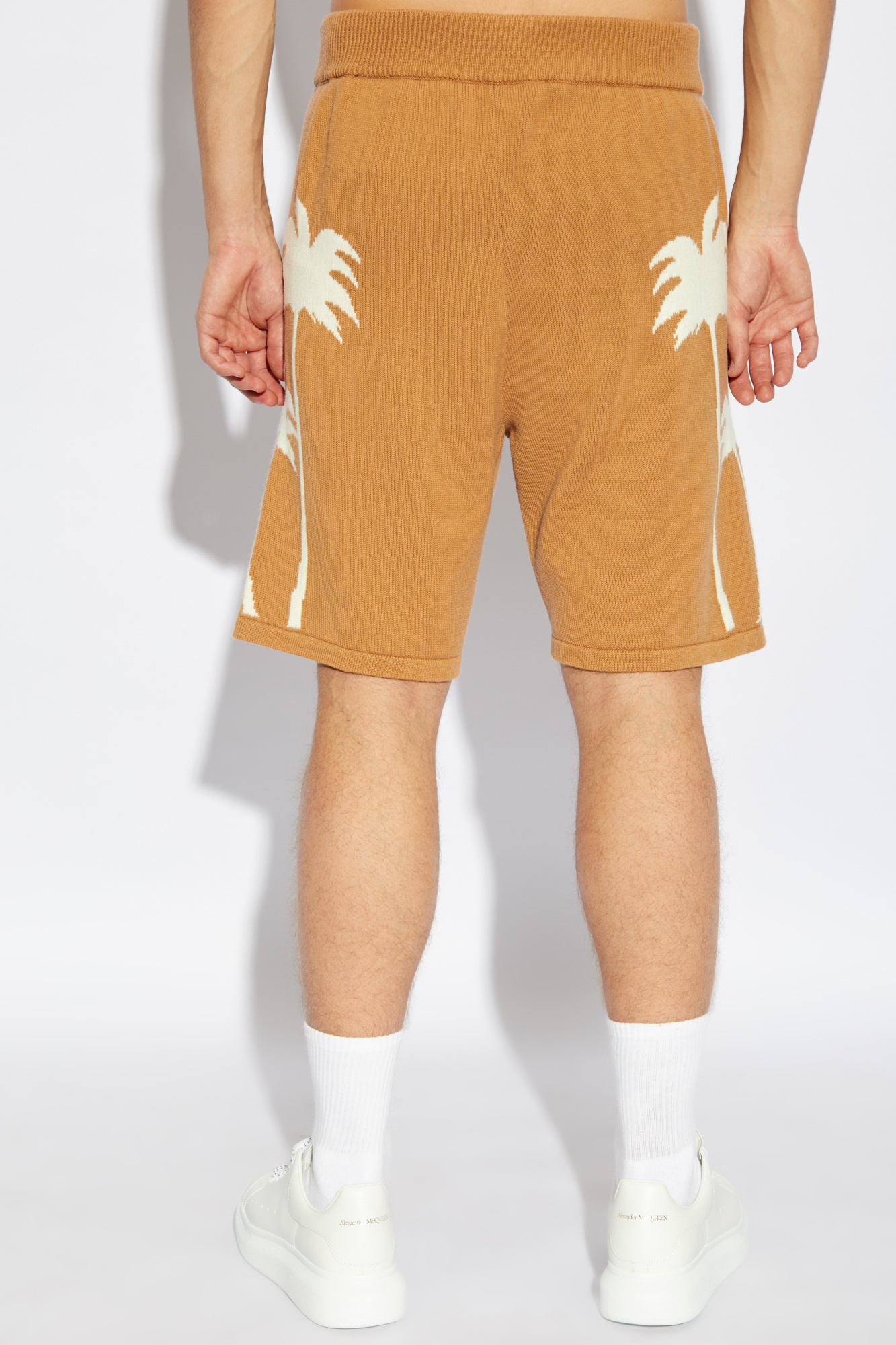 Palm Angels Elastic Waist Shorts In Brown