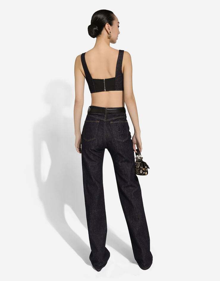 Dolce & Gabbana Cotton Denim Corset Bralette Top In Black