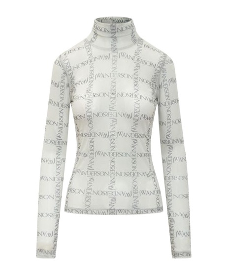 Jw Anderson Sheer Long Sleeve Turtleneck Top In White