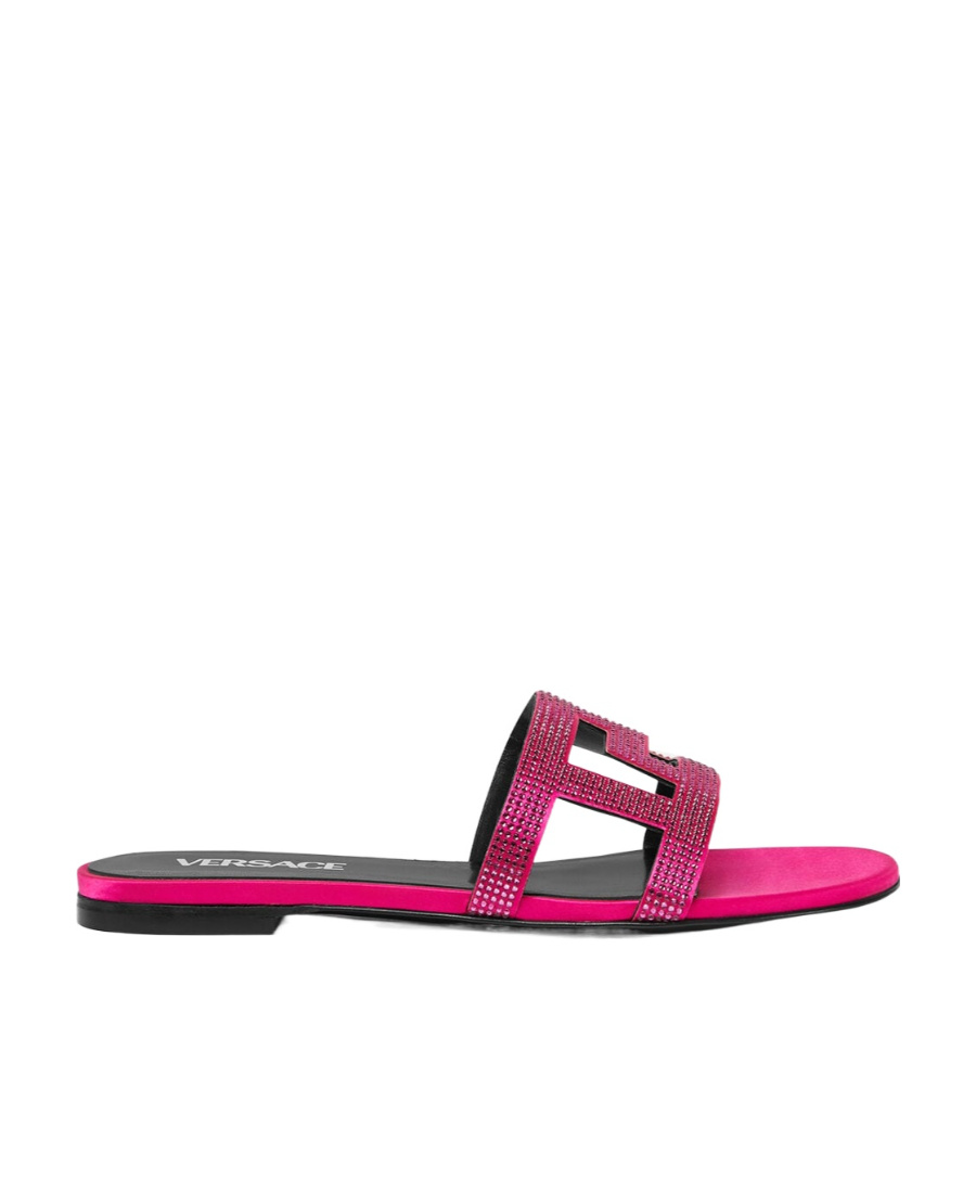 Versace Greca Maze Flat Sandals With Crystals In Pink