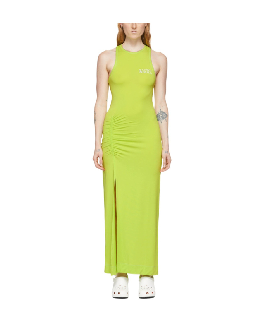 Ganni A Sleeveless Dress With Round Neck In Green