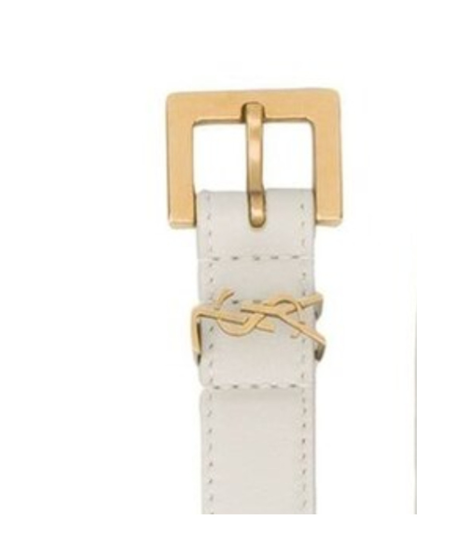Saint Laurent Cassandre Leather Belt With Monogram Loop In White