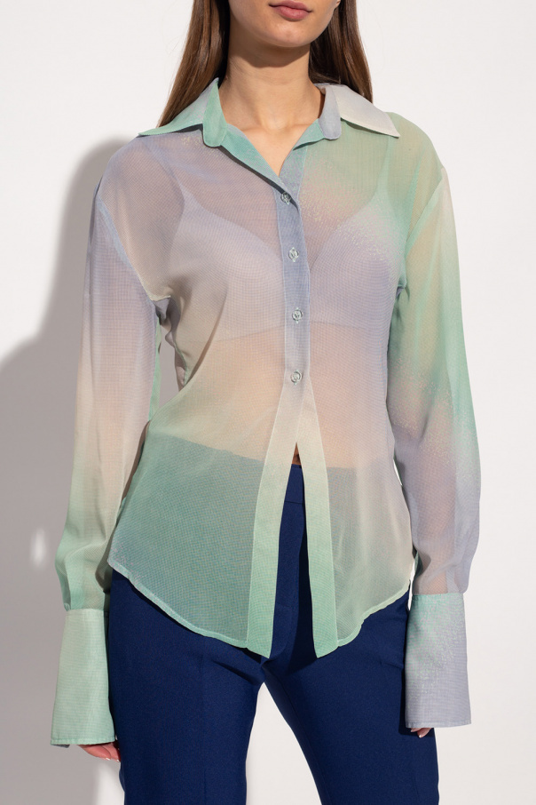 Attico Gradient Mesh Button-up Shirt In Green