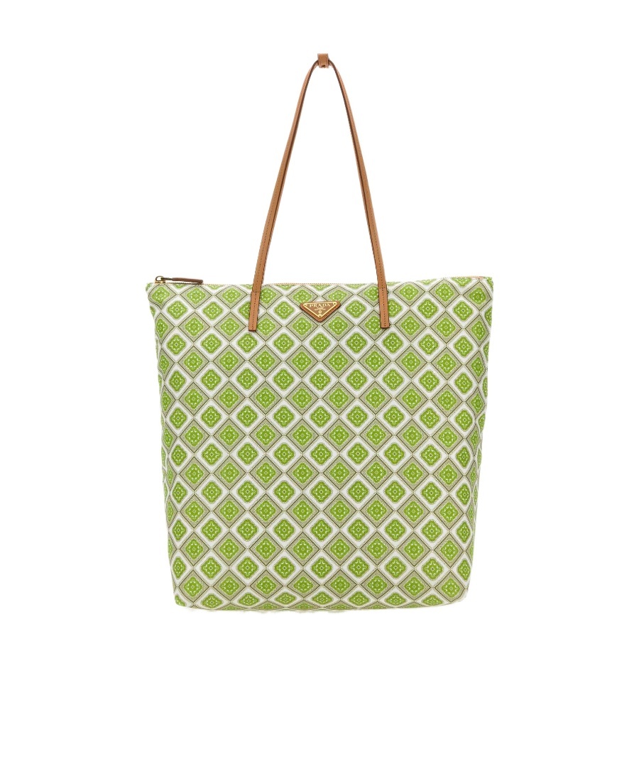 Prada Green Printed Re-nylon Tote Bag In Green