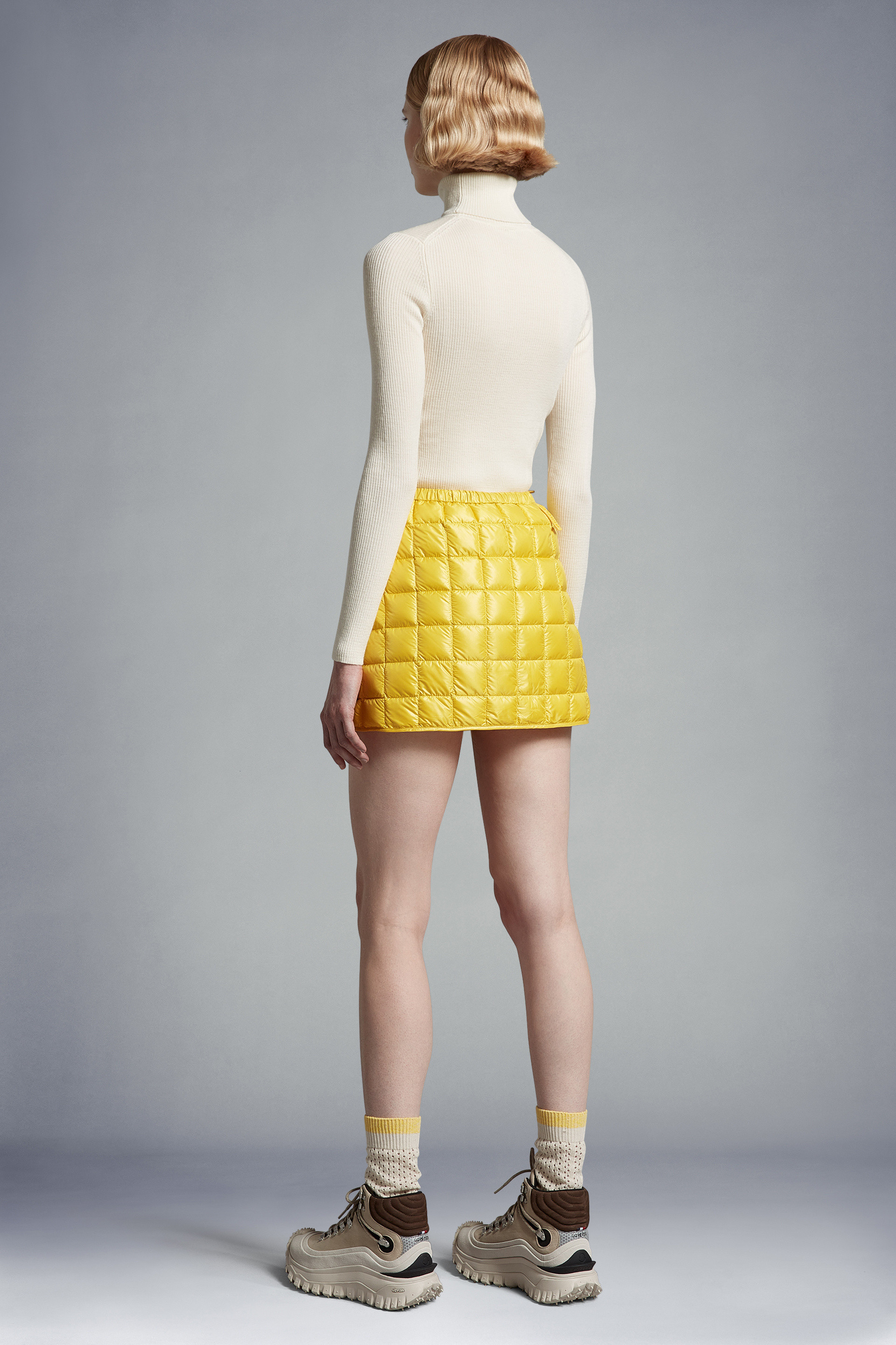 Moncler Quilted Glossed-shell Down Mini Wrap Skirt In Yellow