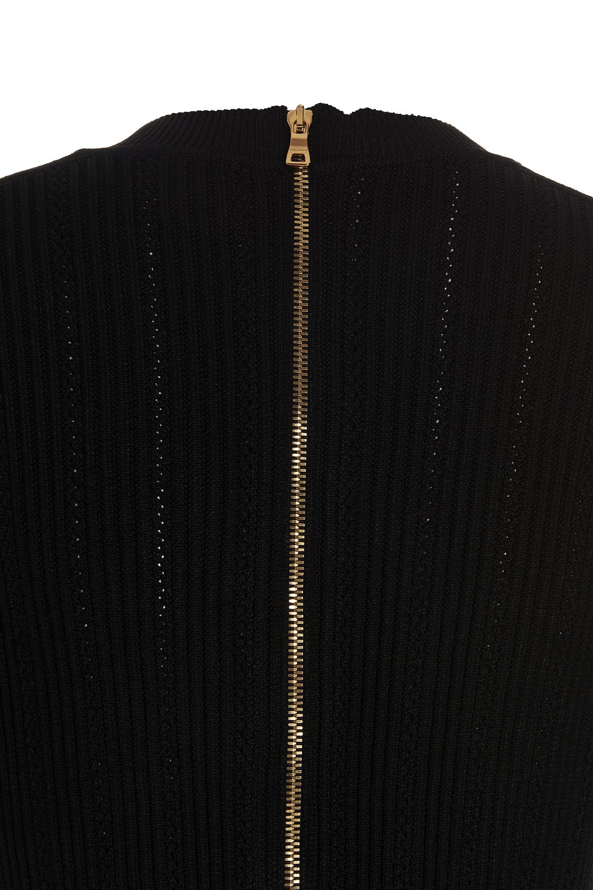 Balmain Short Knit Dress With Gold Buttons In Black