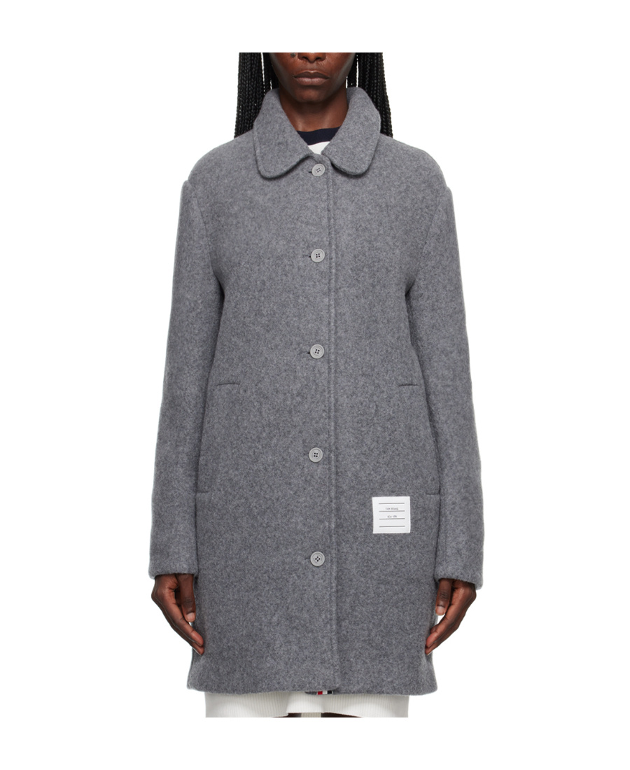 Thom Browne Rwb-stripe Wool Overcoat In Gray
