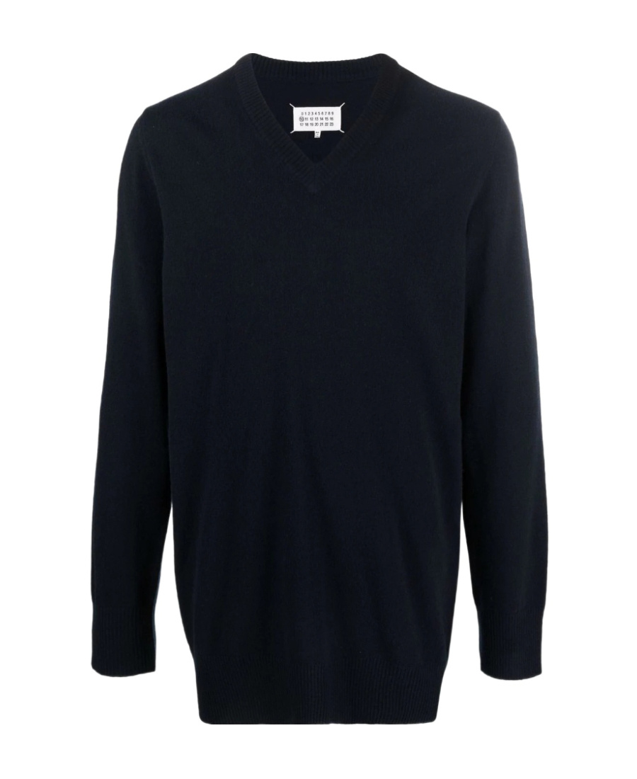 Maison Margiela V-neck Knit Jumper In Blue