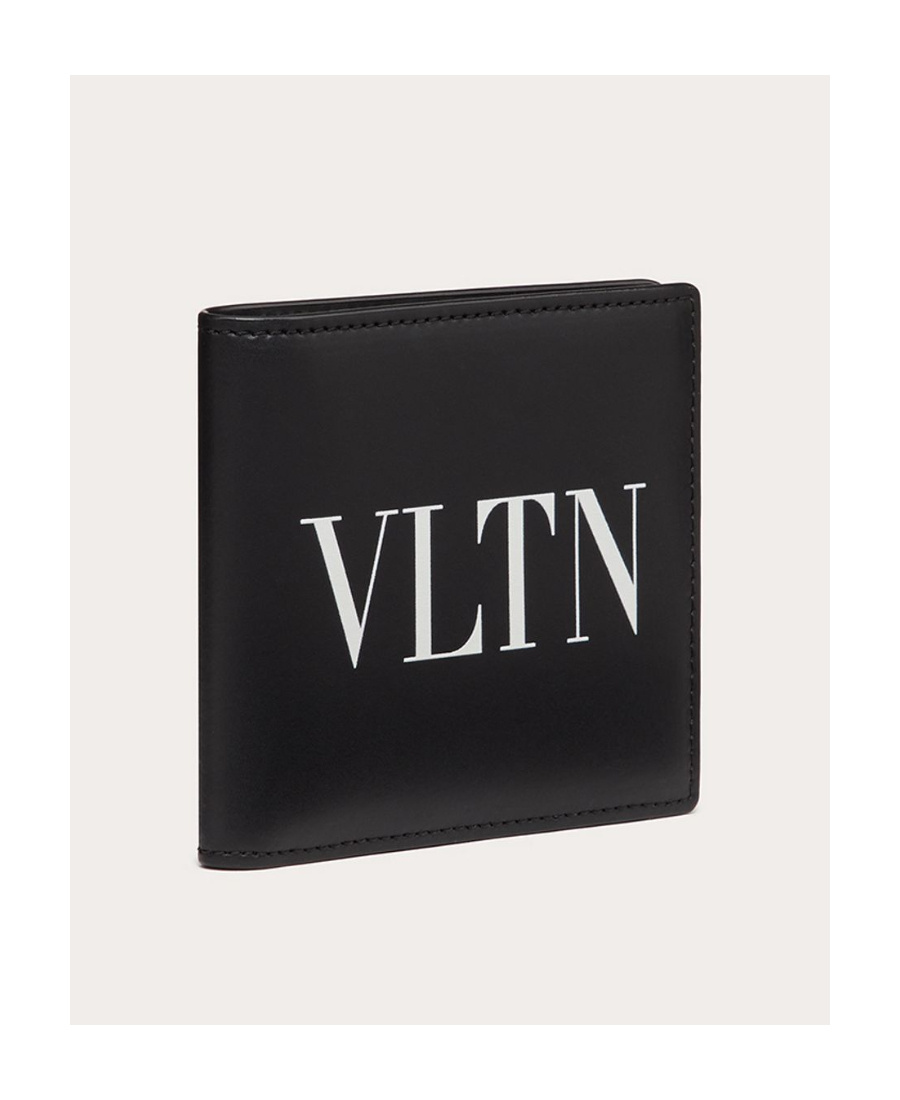 Valentino Vltn Logo Leather Bi-fold Wallet In Black