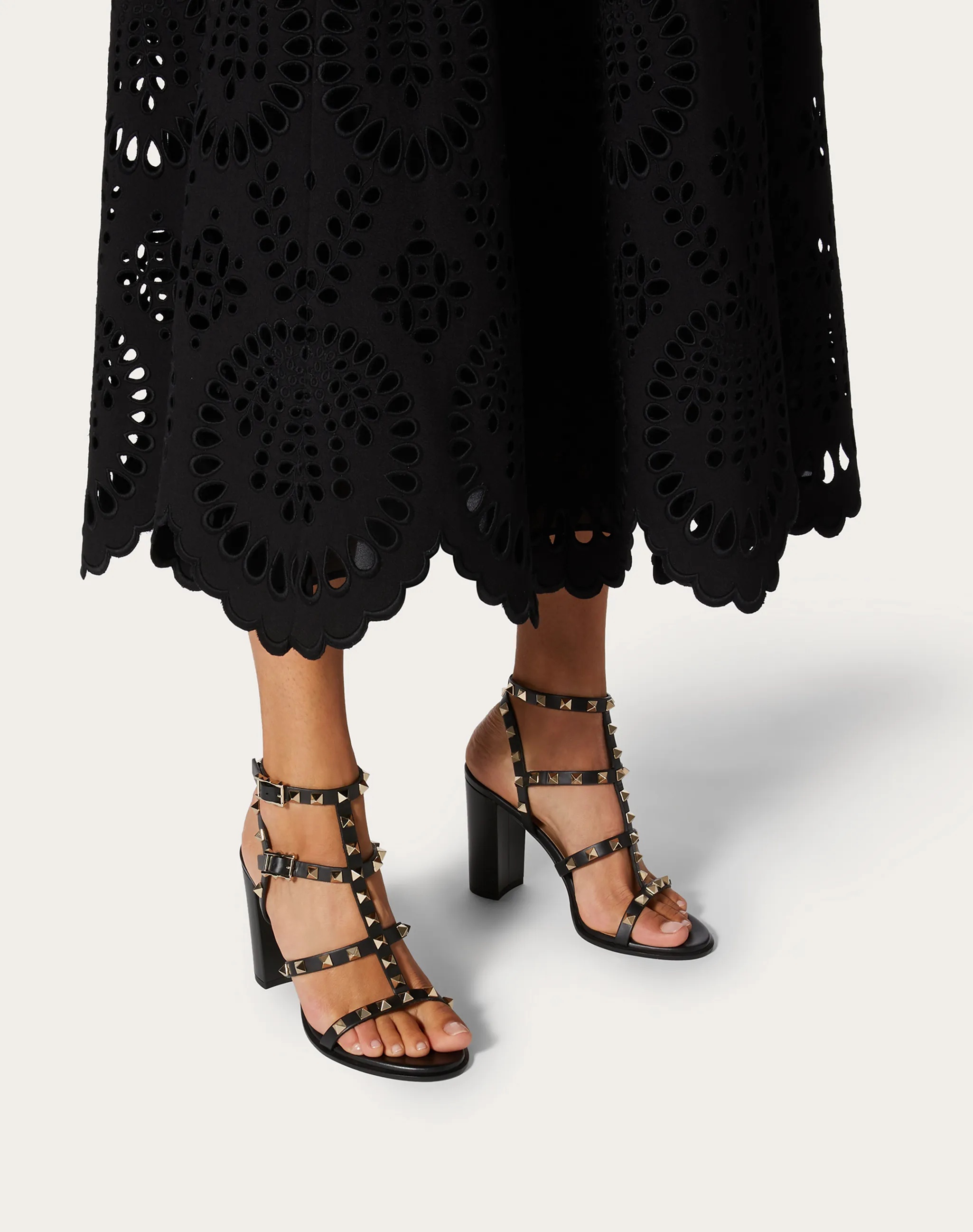 Valentino Rockstud Caged 90 Leather Ankle Strap Sandal In Black