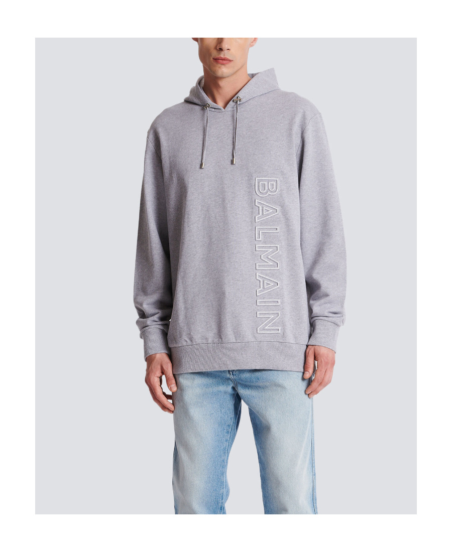 BALMAIN HOODIE IN ECO-RESPONSIBLE COTTON WITH REFLECTIVE BALMAIN LOGO