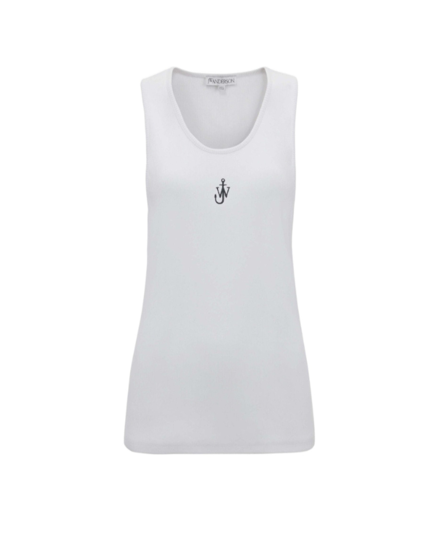 Shop Jw Anderson Logo-embroidered Cotton Tank Top In White