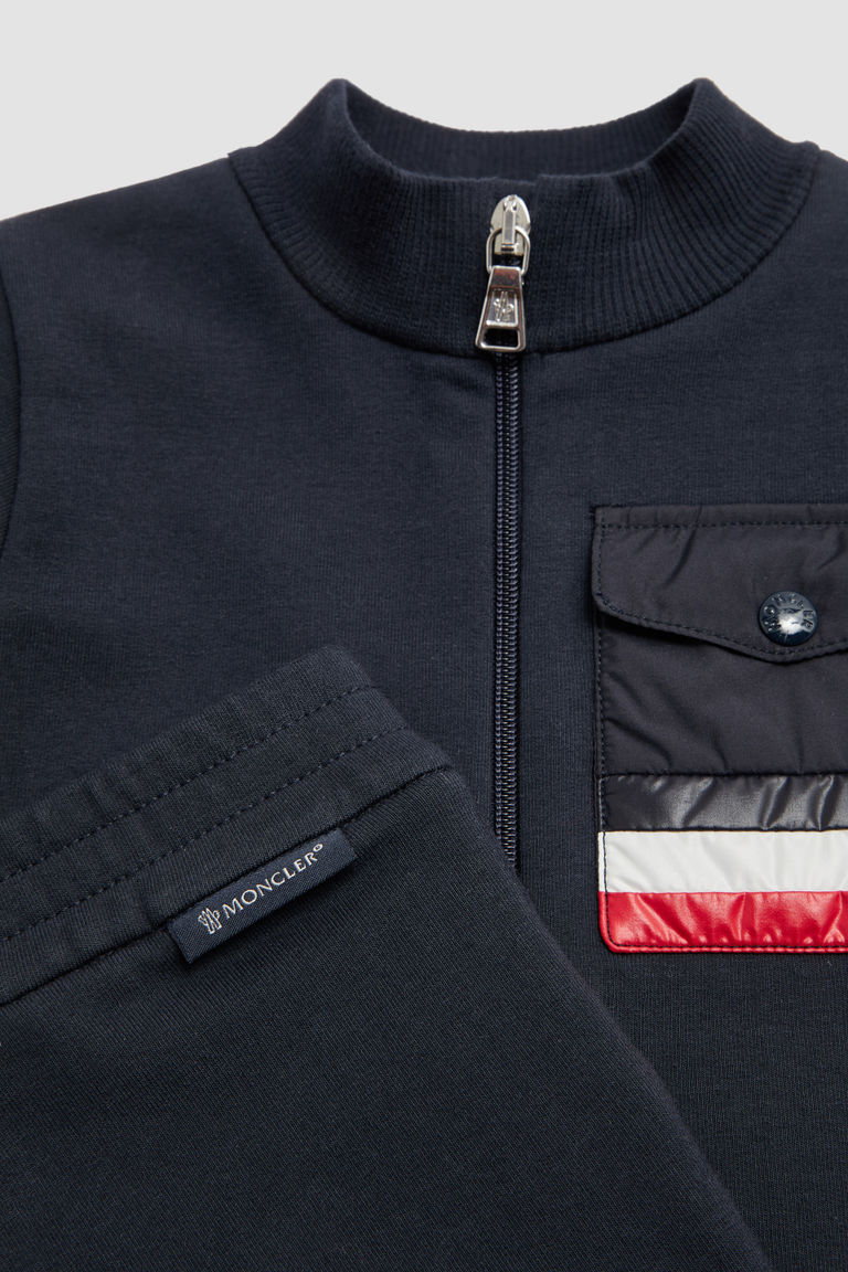 Moncler Logo Three-color Sportswear Set In Blue