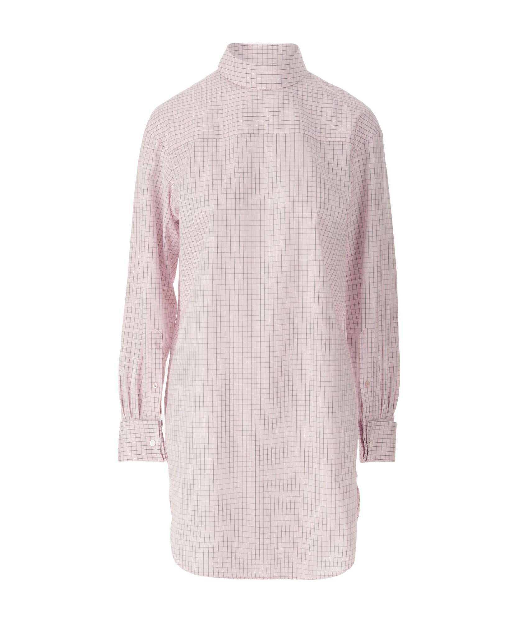 Dries Van Noten Long Cotton Shirt With Checkered Pattern In Pink