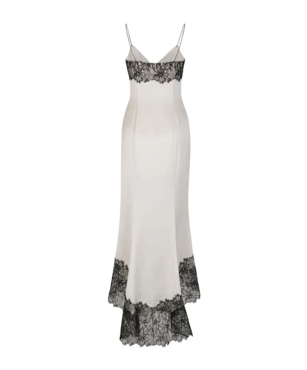 Shop Balmain Lace-trim Satin Maxi Dress In White