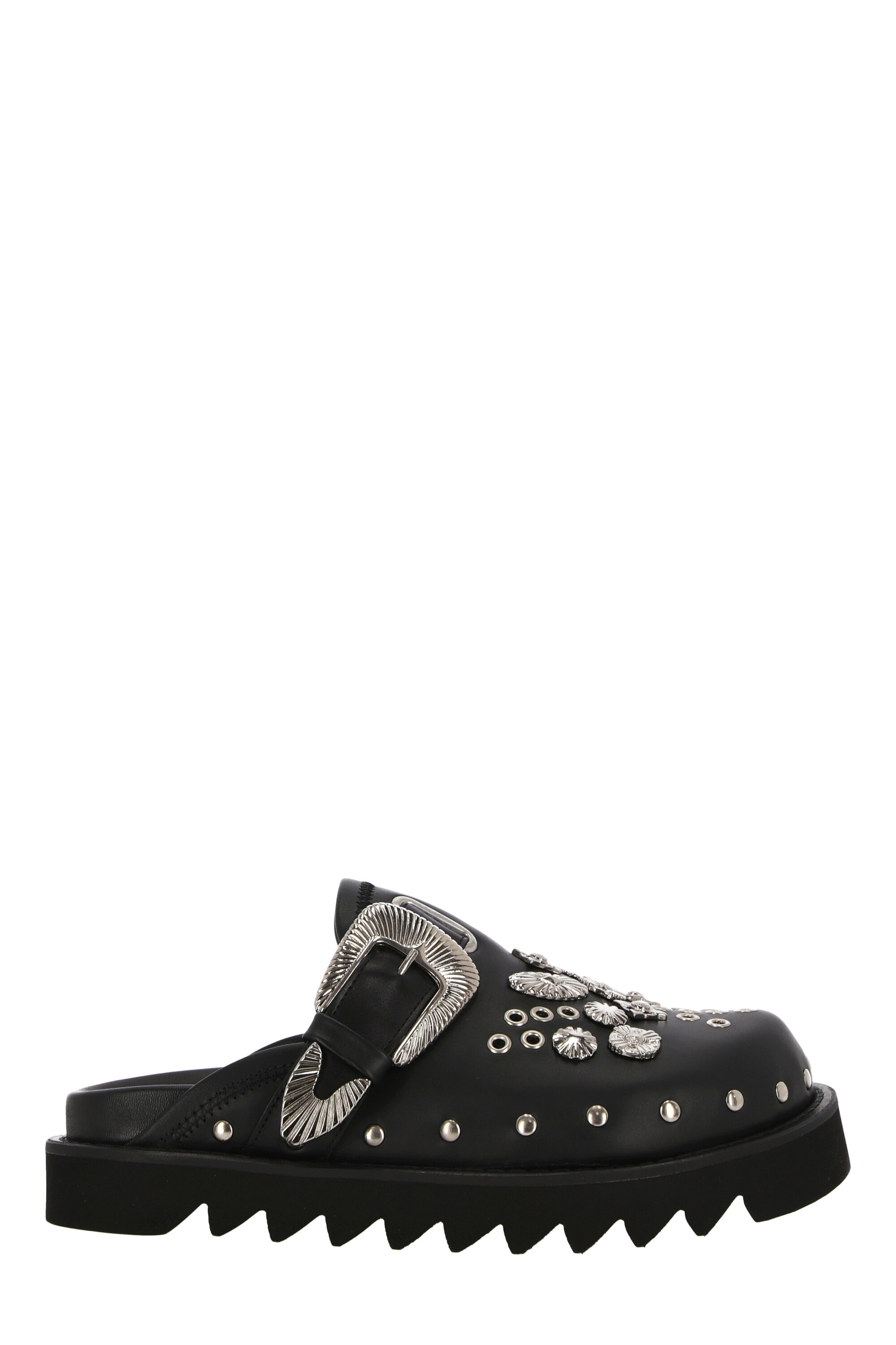 Toga Studded Leather Mules In Black