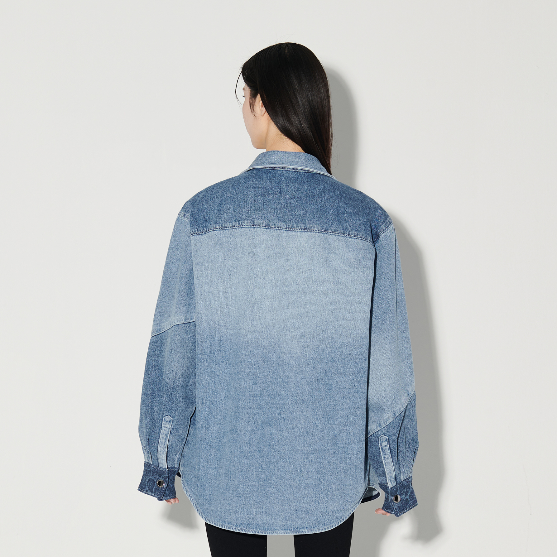 Liuregali Stitched Long-sleeved Denim Shirt In Blue