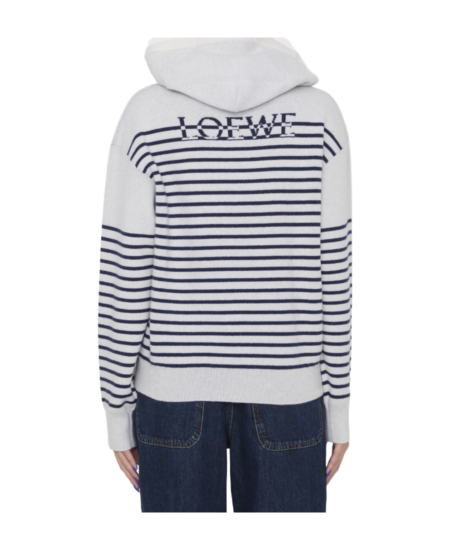 Loewe Striped Drawstring Knitted Hoodie In White