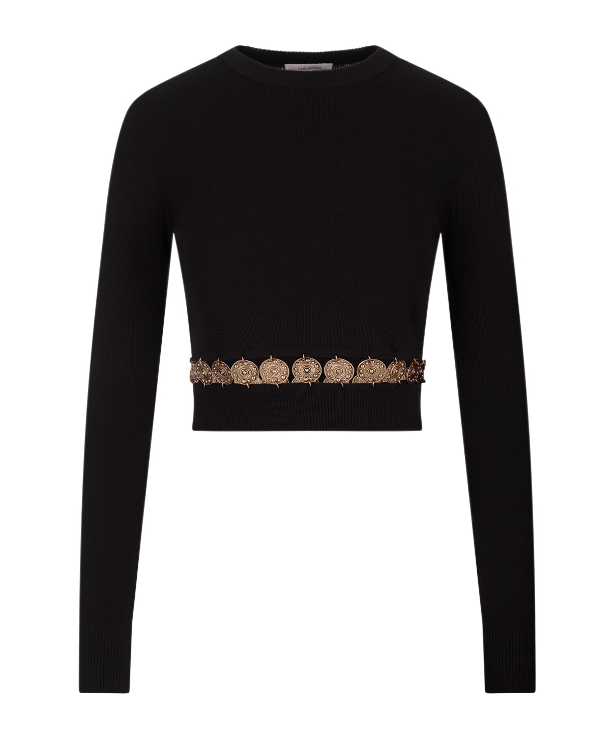 Rabanne Ribbed-knit Stud Embellished Cropped Top In Black