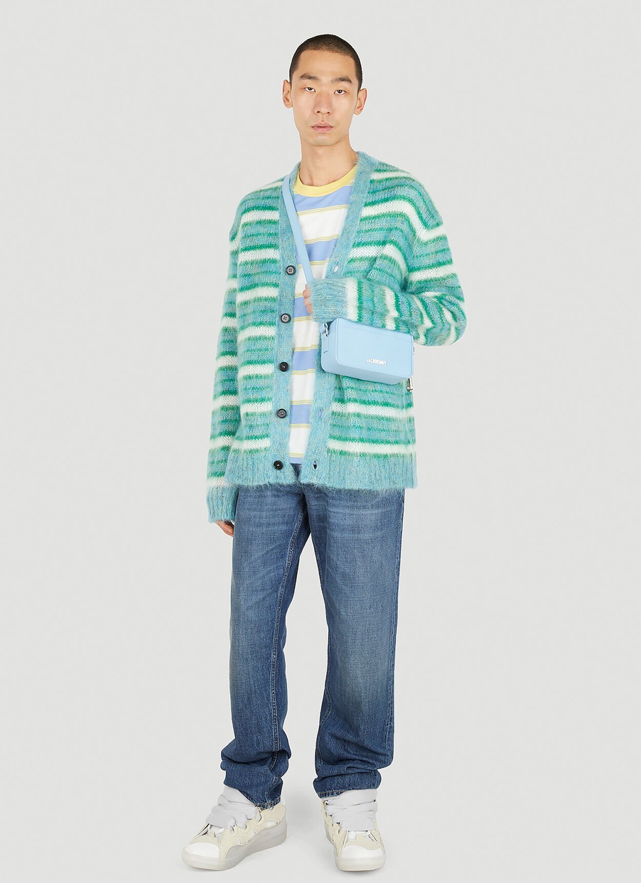Marni Striped Buttoned-up Cardigan In Blue