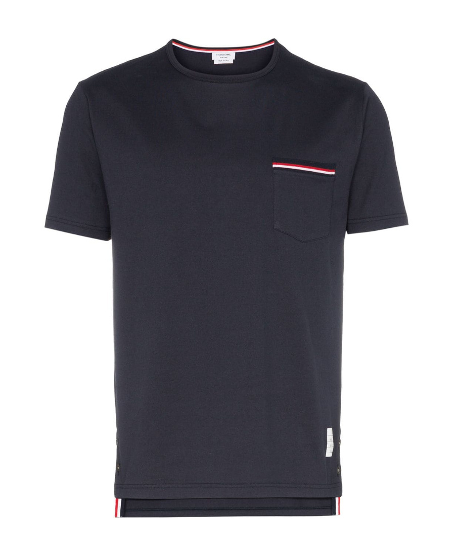 Thom Browne Jersey Cotton Short Sleeve Pocket Tee In Blue
