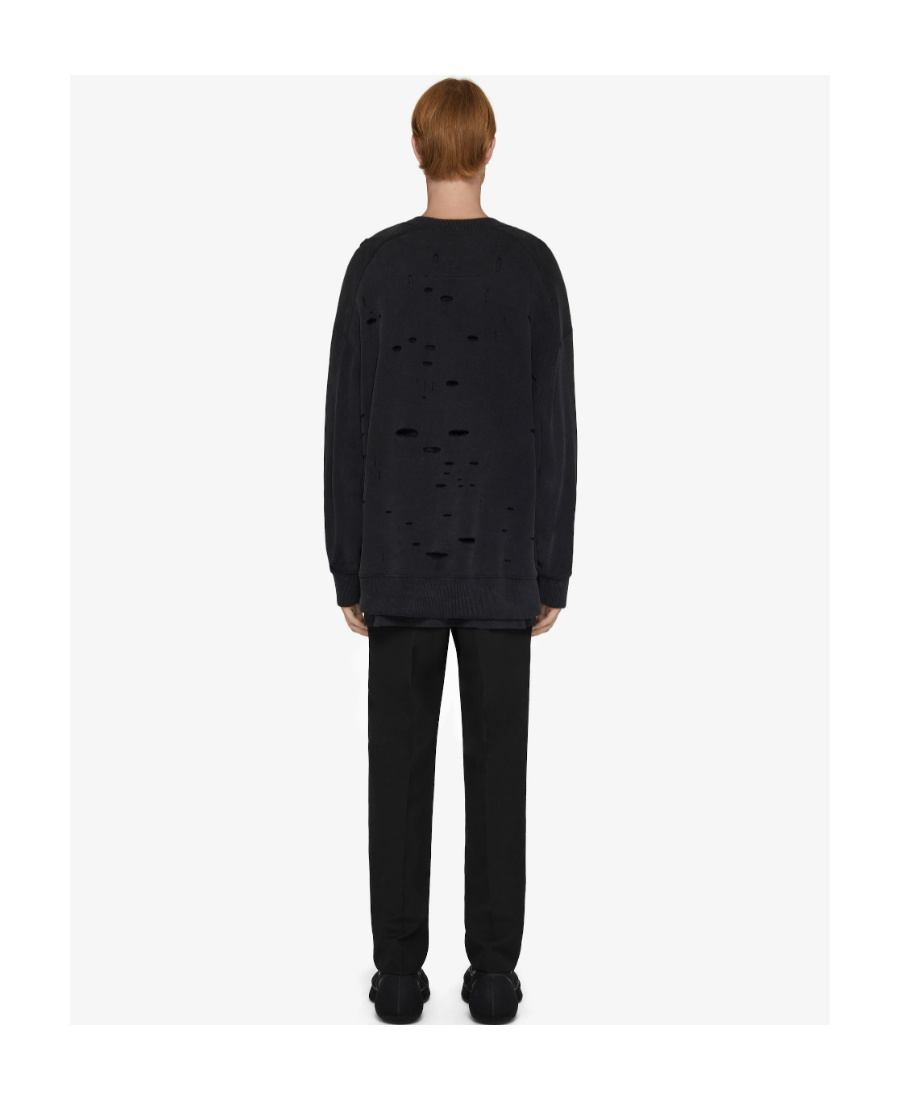 Givenchy Logo Printed Distressed Crewneck Sweatshirt In Black