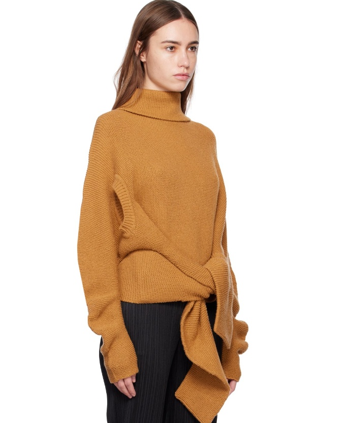 Issey Miyake High-necked Lace Up Sweater In Brown