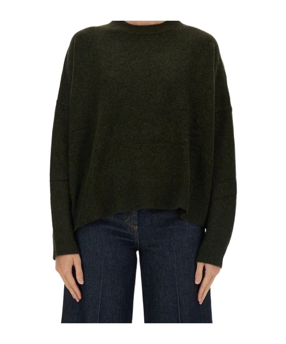 Aspesi Relaxed Fit Green Wool Jersey Sweater In Green