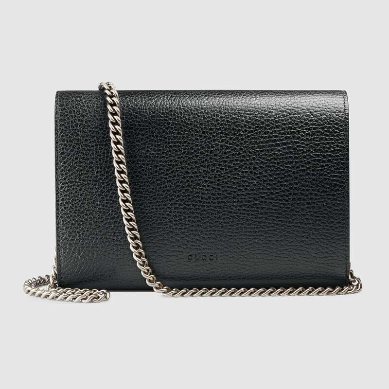 Gucci Dionysus Mini Leather Chain Wallet In Black