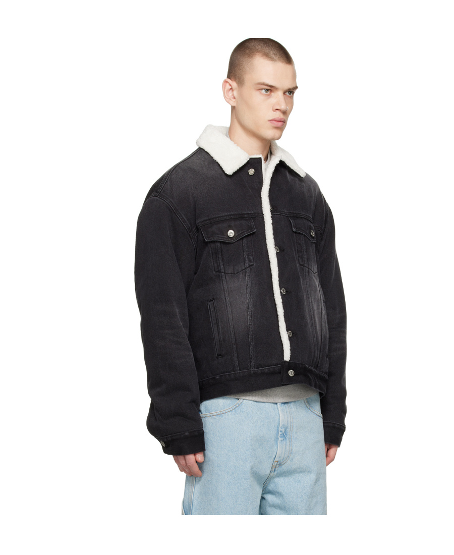 We11 Done Black Oversized Faux-shearling Denim Jacket In Black