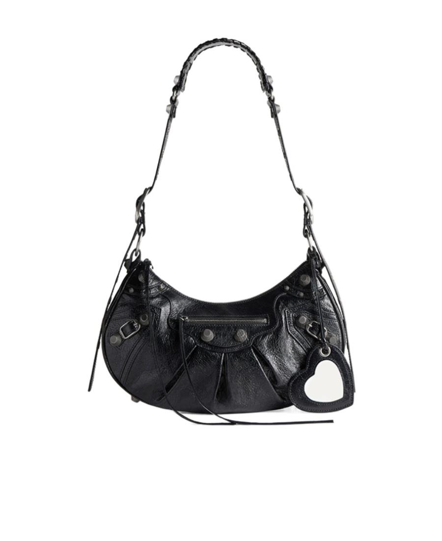 Balenciaga Green Leather Shoulder Handbag With Magnetic Closure And Metal Details In Black