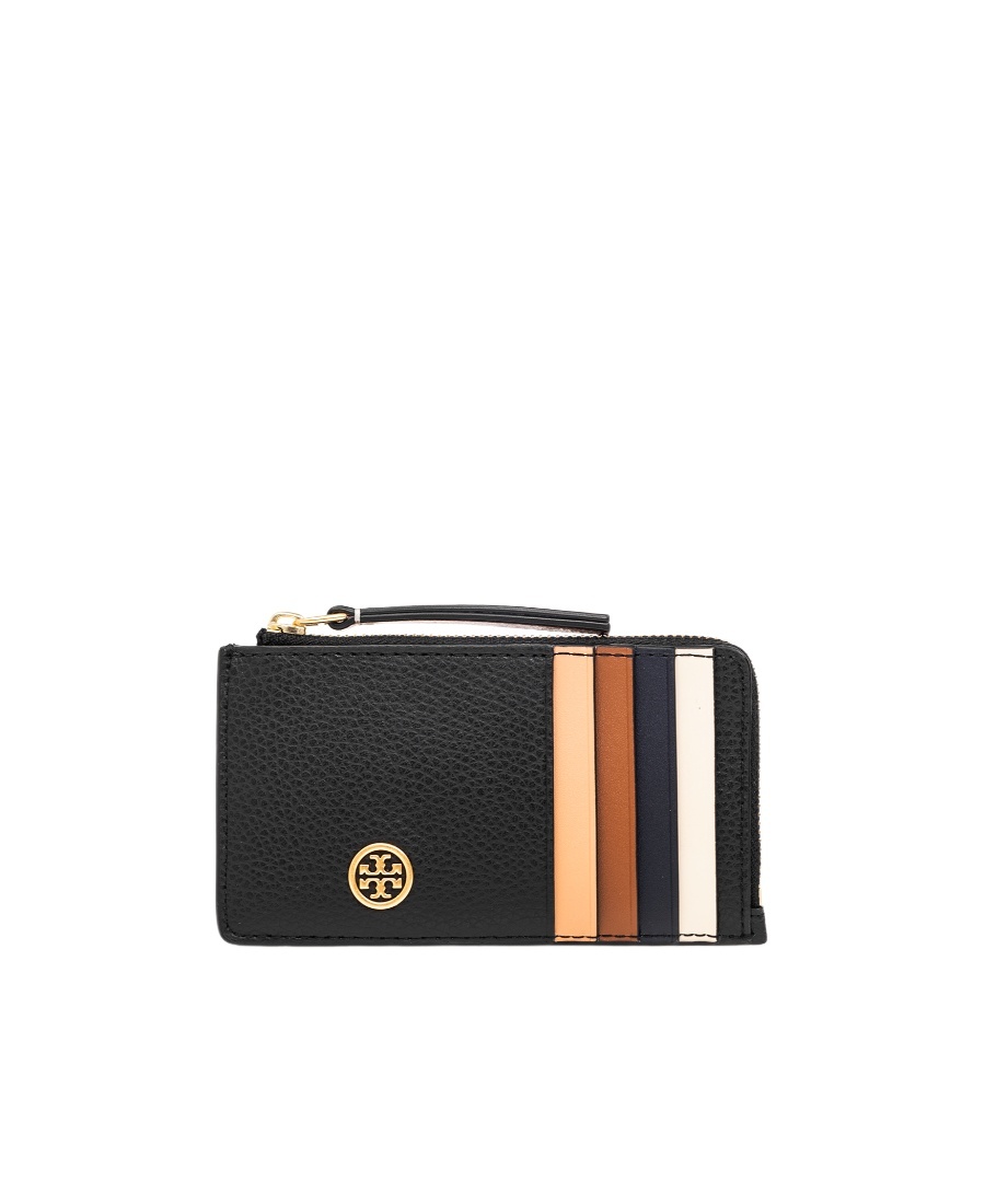 Shop Tory Burch Robinson Colour-block Zip-fastening Wallet In Black