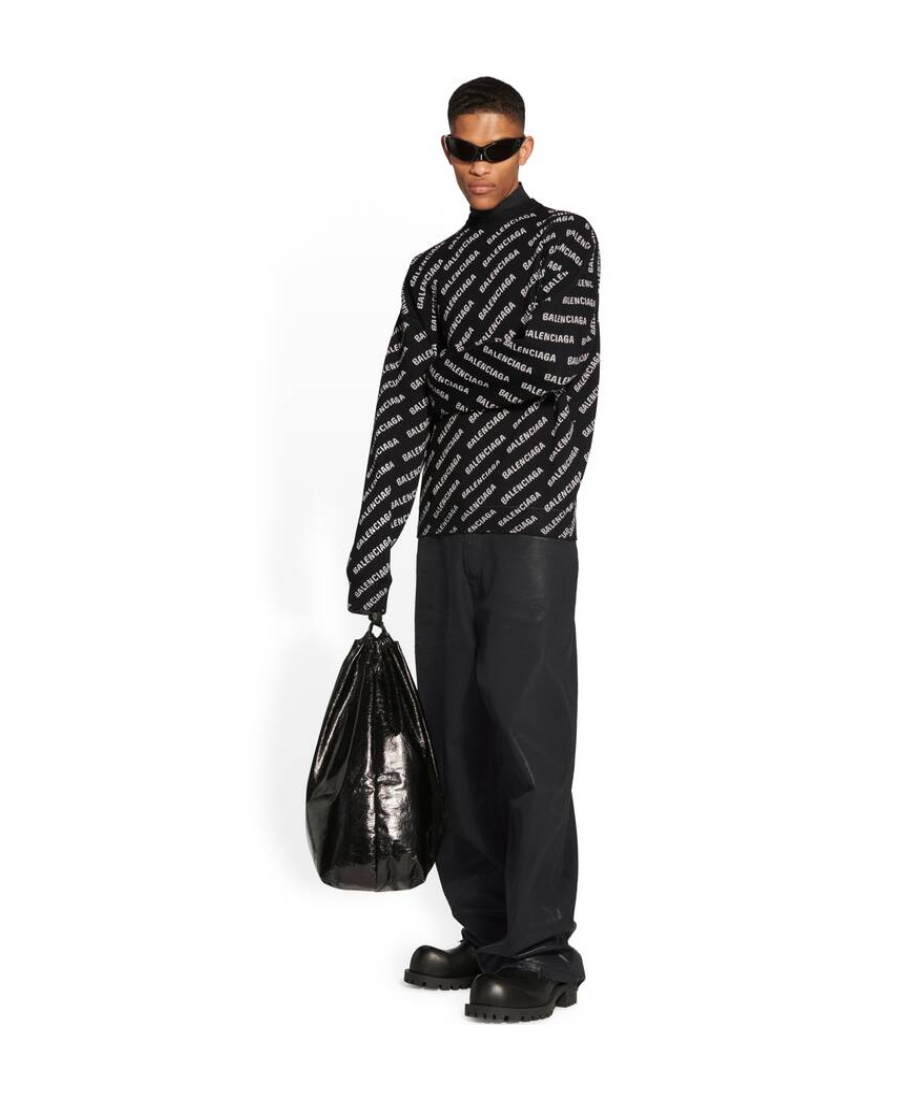 Balenciaga All-over Intarsia-knit Logo Jumper In Black