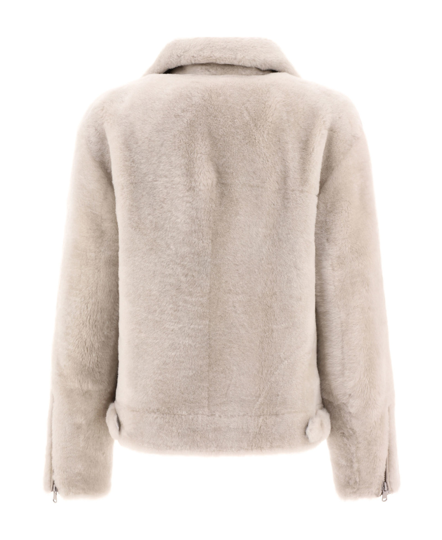 Brunello Cucinelli Shearling Zip-up Jacket In Nude
