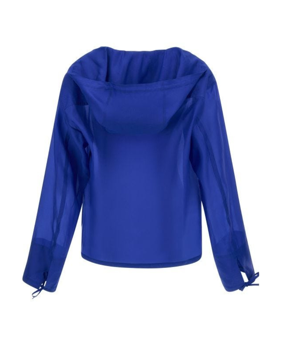 Ferragamo Long-sleeved Hooded Shirt In Blue