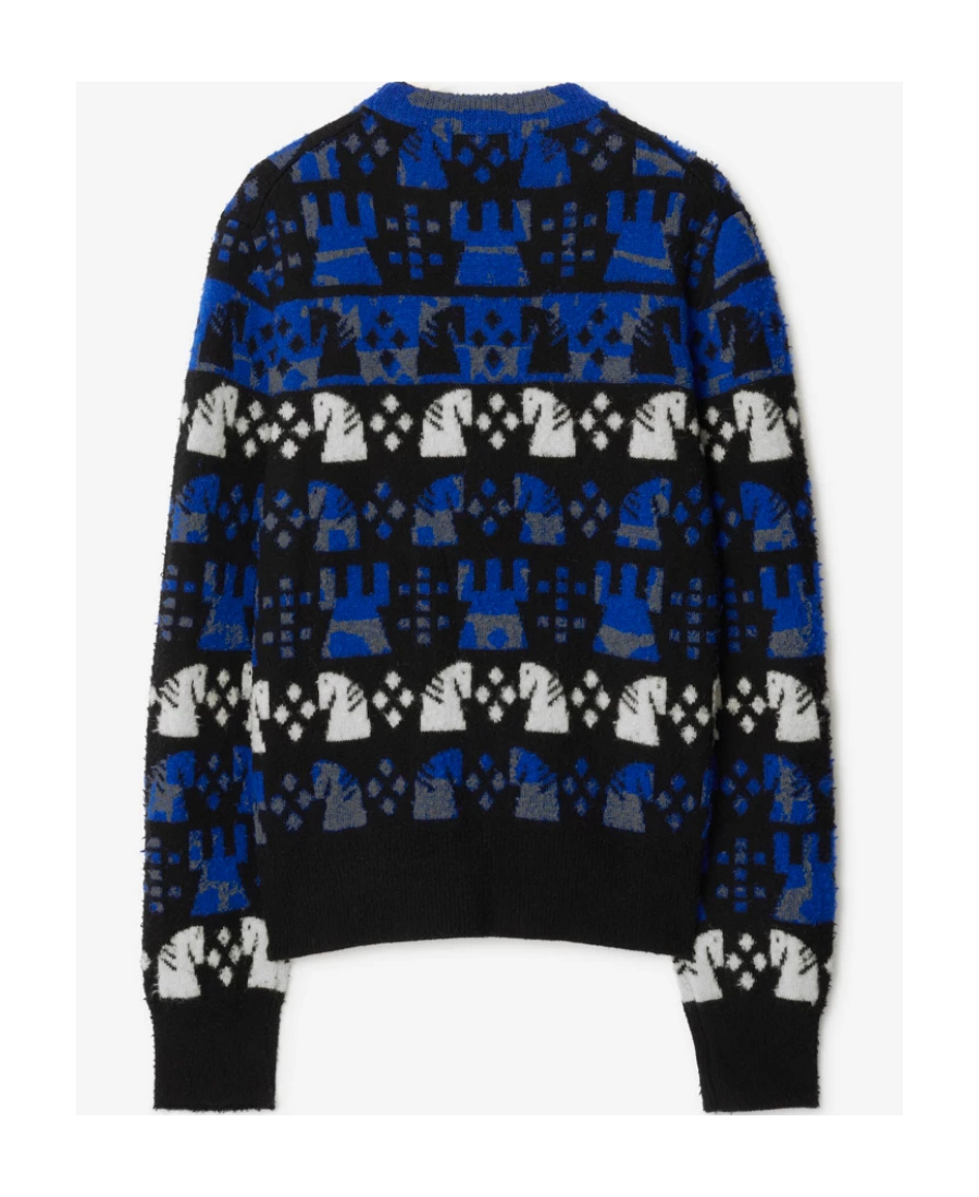 Burberry Geometric Crew Neck Intarsia Knit Sweater In Blue