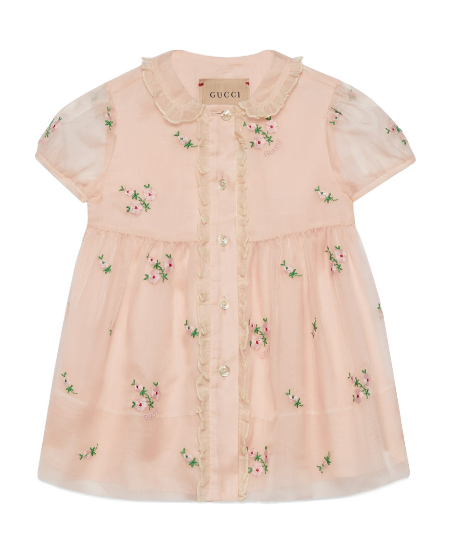 Gucci Floral-embroidered Party Dress In Nude