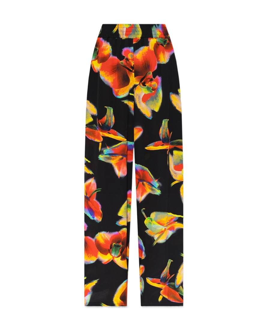 Alexander Mcqueen Floral-print Wide-leg Silk Trousers In Black
