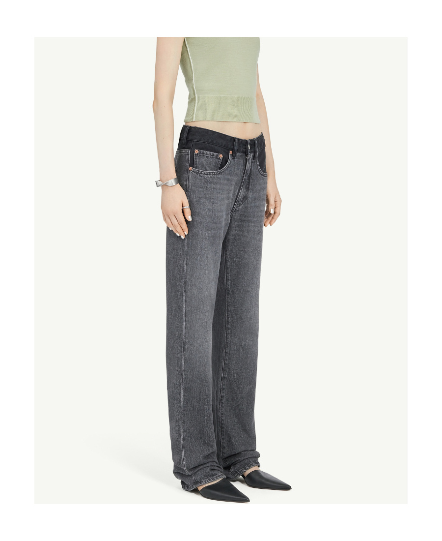 Mm6 Maison Margiela Denim Trousers With Belt Loops And Contrast Patch In Black