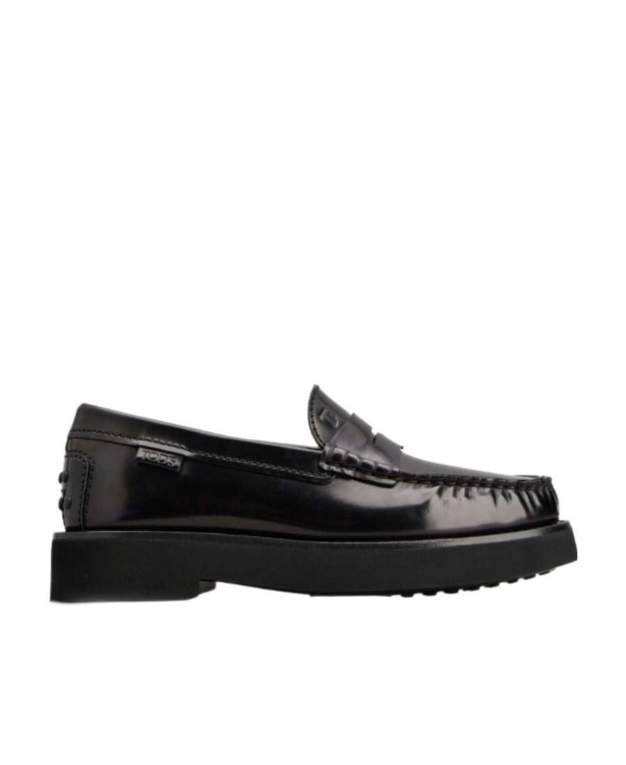 Tod's Block Heel Loafers Penny Strap In Black