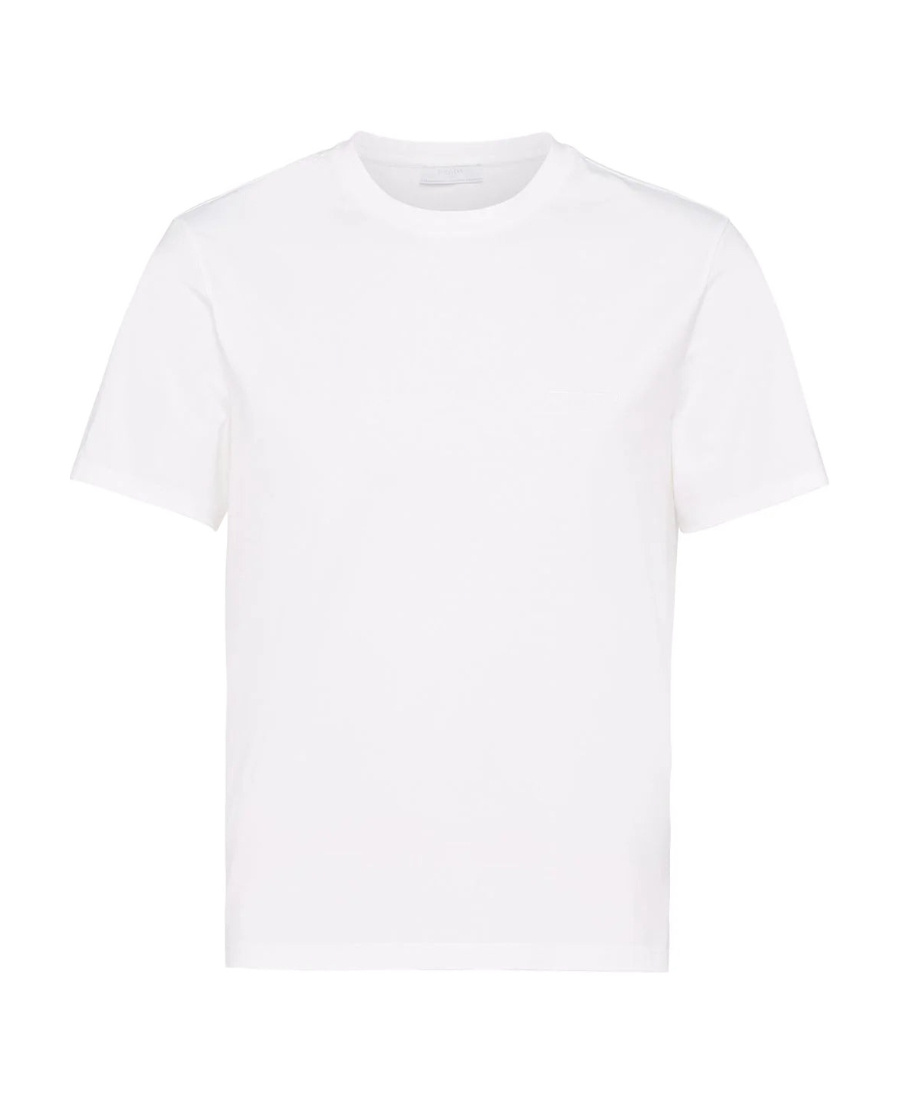 Prada Logo-embroidered Crew-neck T-shirt In White