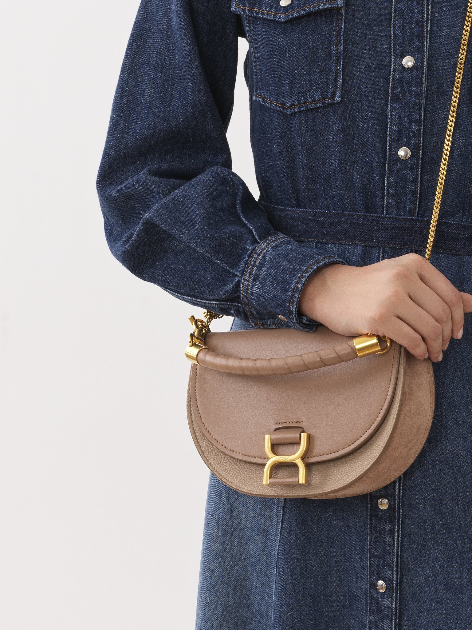 Chloé Marcie Chain Flap Top Handle Bag In Nude