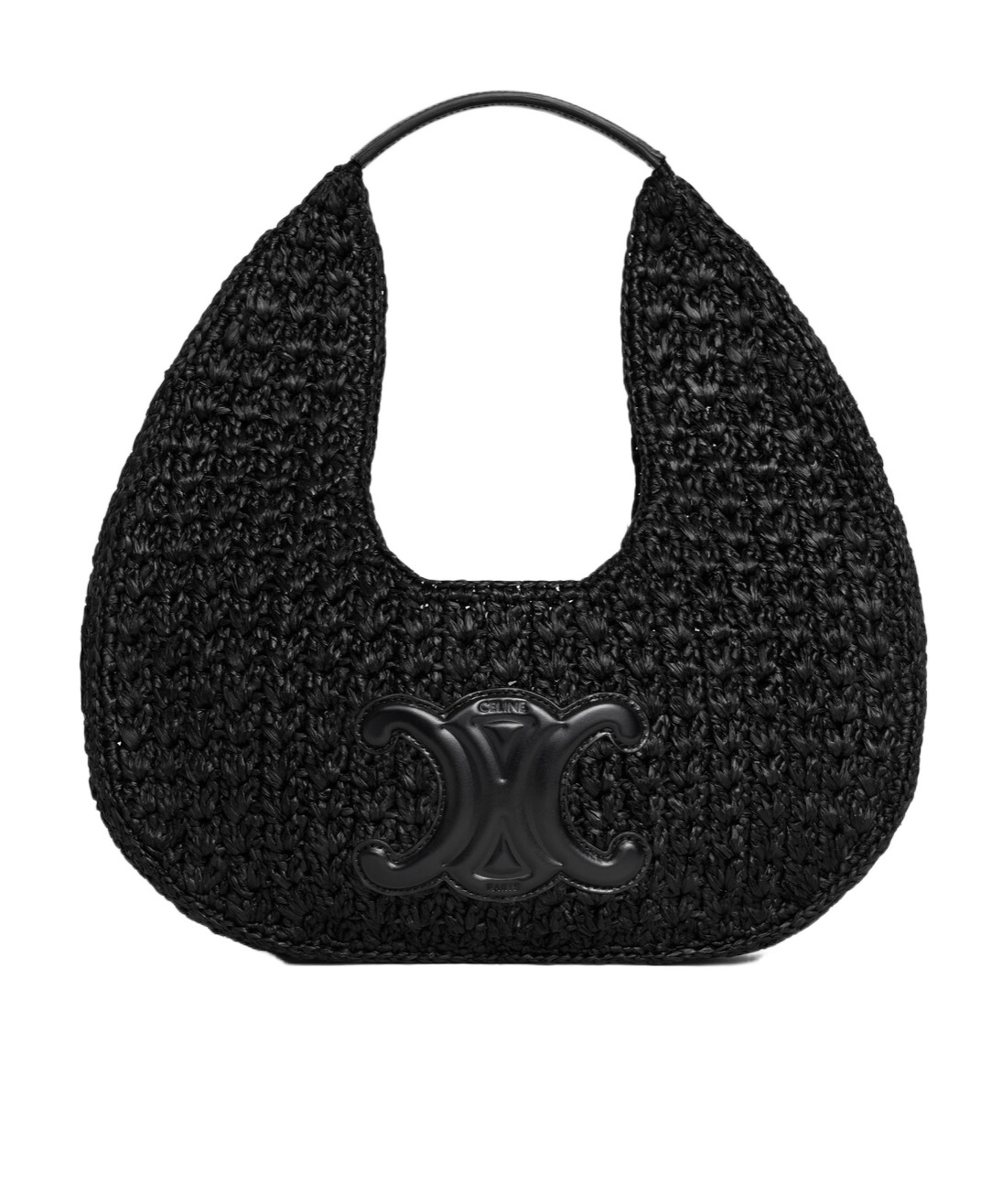 Celine Classic Panier Hobo Bag In Raffia And Calfskin In Black