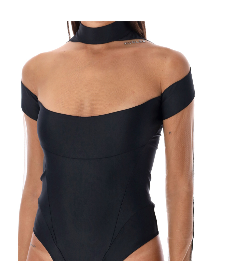 Mugler Illusion Logo-plaque Bodysuit In Black