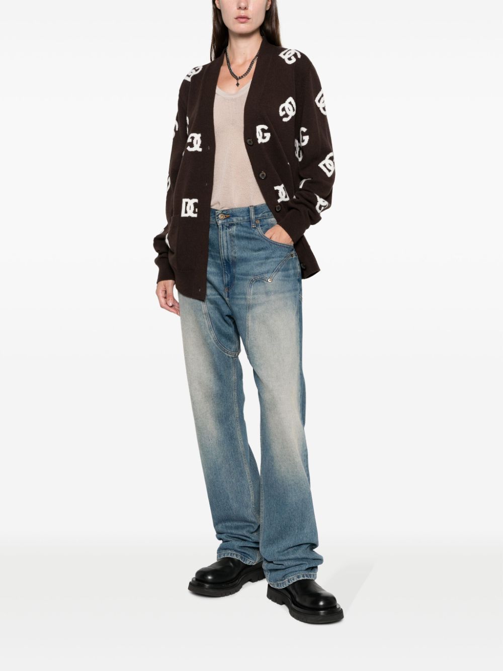 Dolce & Gabbana Dg Monogram Cardigan In Black